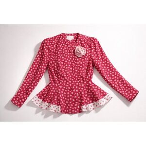 Petite Floral Peplum Puff Sleeve Vintage 80's whimsical garden Statement Top